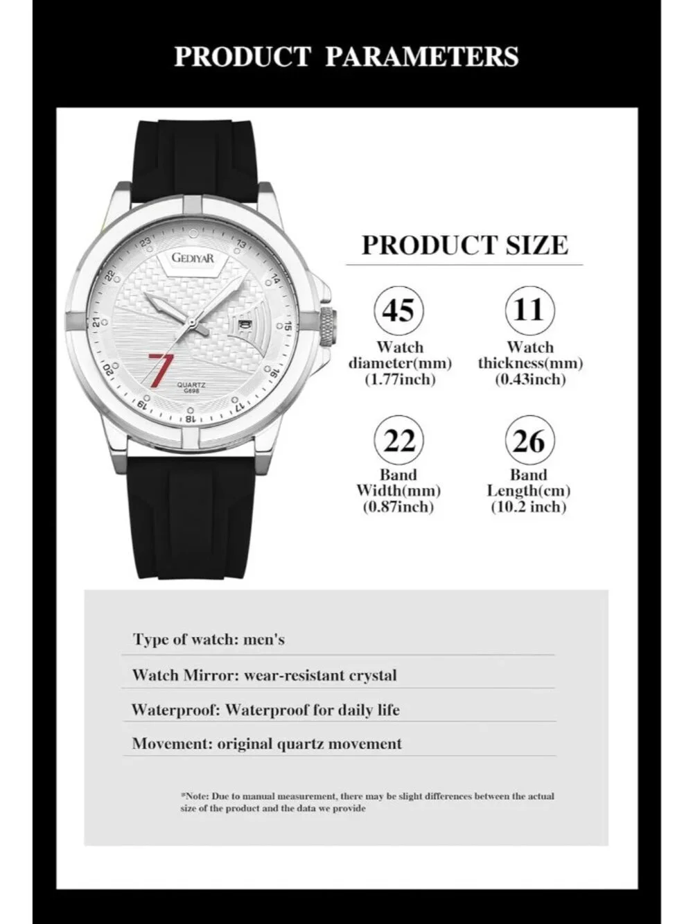 Men's Black And Silver Analog Silicone Band Unique Design Waterproof Wrist Watch